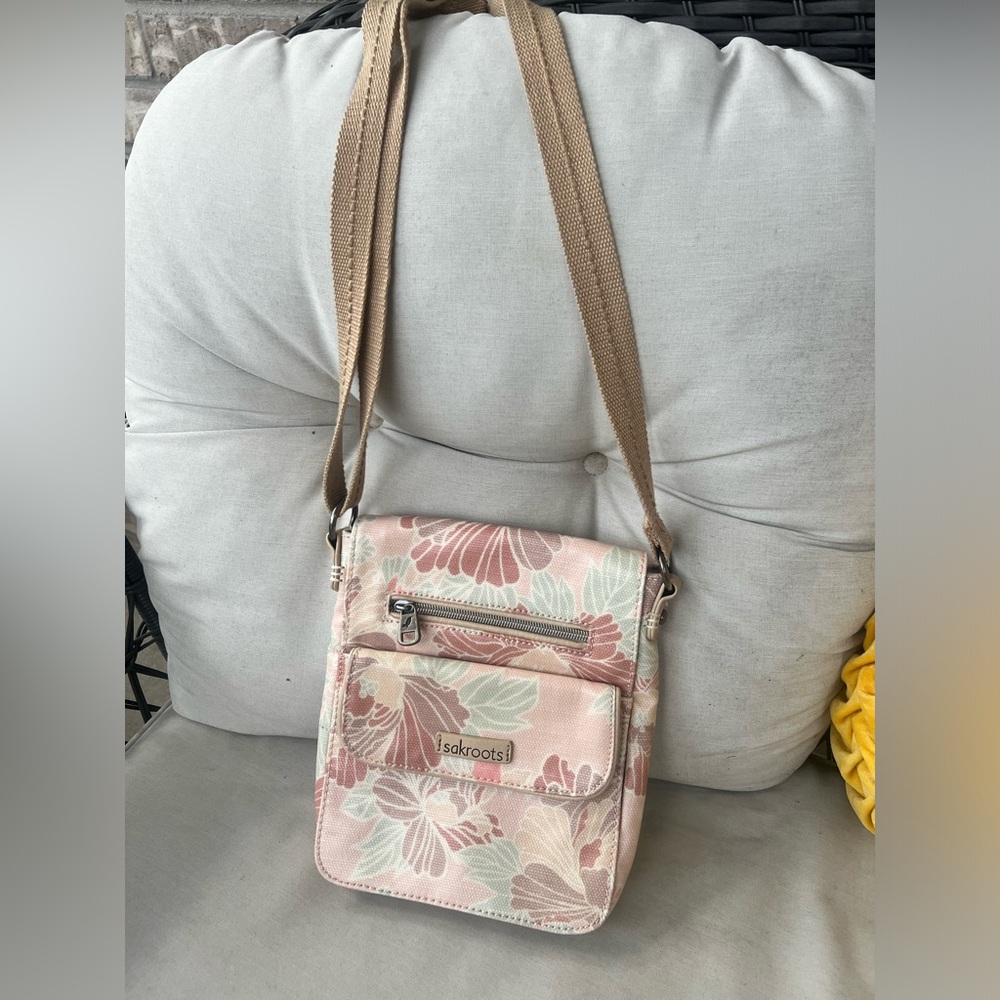 Sakroots Floral Crossbody Bag in Pink, Cream & Mint